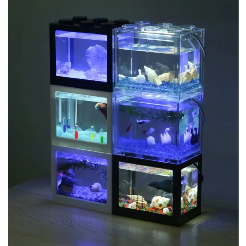 Betta Fish Tank - 1L USB LED Desktop Mini Acquario